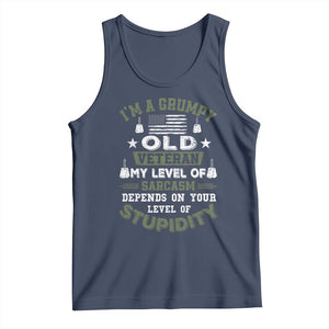 I Am A Grumpy Old Veteran My Level Of Sarcasm Depends On Your Level Of Stupidity Tank Top TS11 Navy Print Your Wear