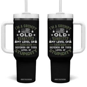 I Am A Grumpy Old Veteran My Level Of Sarcasm Depends On Your Level Of Stupidity Tumbler With Handle TS11 One Size: 40 oz Black Print Your Wear