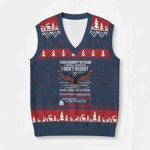 I Am A Grumpy Veteran I Served I Sacrificed I Dont Regret V-Neck Knit Sweater Vest American Flag Bald Eagle - Print Your Wear
