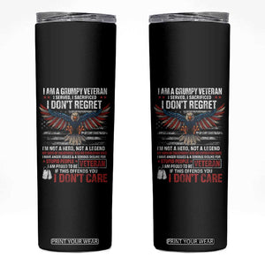 I Am A Grumpy Veteran I Served I Sacrificed I Dont Regret Skinny Tumbler American Flag Bald Eagle TS11 Black Print Your Wear