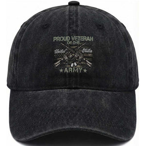 Proud Veteran Of The United States Army Washed Cotton Baseball Cap USA Flag Camouflage TS11 Washed Cap Universal Fit Black Print Your Wear