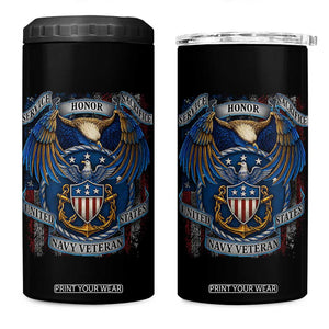 US Navy Veteran Service Honor Sacrifice 4 in 1 Can Cooler Tumbler Vintage Bald Eagle American Flag Anchor TS11 One Size: 16 oz Black Print Your Wear