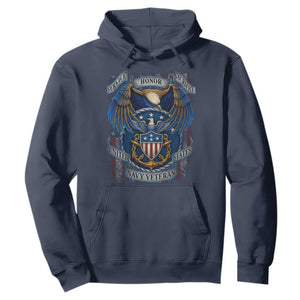 US Navy Veteran Service Honor Sacrifice Hoodie Vintage Bald Eagle American Flag Anchor TS11 Navy Print Your Wear