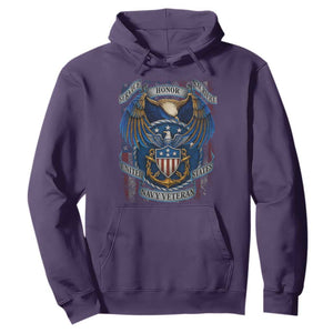 US Navy Veteran Service Honor Sacrifice Hoodie Vintage Bald Eagle American Flag Anchor TS11 Purple Print Your Wear