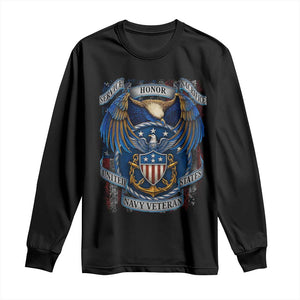 US Navy Veteran Service Honor Sacrifice Long Sleeve Shirt Vintage Bald Eagle American Flag Anchor TS11 Black Print Your Wear