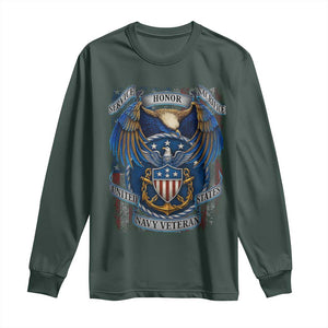 US Navy Veteran Service Honor Sacrifice Long Sleeve Shirt Vintage Bald Eagle American Flag Anchor TS11 Dark Forest Green Print Your Wear