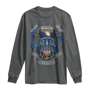 US Navy Veteran Service Honor Sacrifice Long Sleeve Shirt Vintage Bald Eagle American Flag Anchor TS11 Dark Heather Print Your Wear