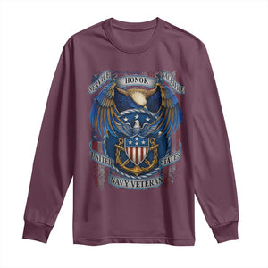 US Navy Veteran Service Honor Sacrifice Long Sleeve Shirt Vintage Bald Eagle American Flag Anchor TS11 Maroon Print Your Wear