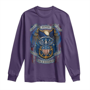 US Navy Veteran Service Honor Sacrifice Long Sleeve Shirt Vintage Bald Eagle American Flag Anchor TS11 Purple Print Your Wear