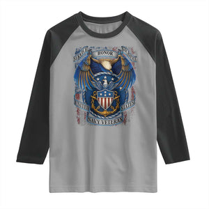 US Navy Veteran Service Honor Sacrifice Raglan Shirt Vintage Bald Eagle American Flag Anchor TS11 Sport Gray Black Print Your Wear