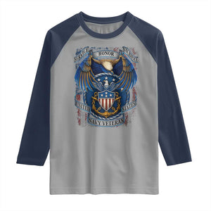 US Navy Veteran Service Honor Sacrifice Raglan Shirt Vintage Bald Eagle American Flag Anchor TS11 Sport Gray Navy Print Your Wear