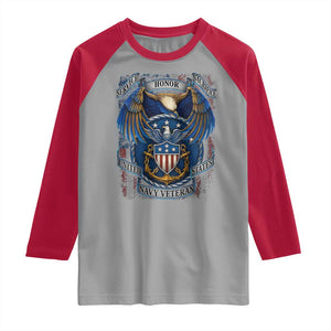 US Navy Veteran Service Honor Sacrifice Raglan Shirt Vintage Bald Eagle American Flag Anchor TS11 Sport Gray Red Print Your Wear