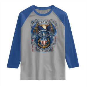 US Navy Veteran Service Honor Sacrifice Raglan Shirt Vintage Bald Eagle American Flag Anchor TS11 Sport Gray Royal Print Your Wear
