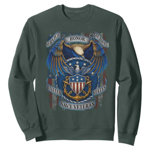 US Navy Veteran Service Honor Sacrifice Sweatshirt Vintage Bald Eagle American Flag Anchor TS11 Dark Forest Green Print Your Wear