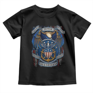 US Navy Veteran Service Honor Sacrifice Toddler T Shirt Vintage Bald Eagle American Flag Anchor TS11 Black Print Your Wear