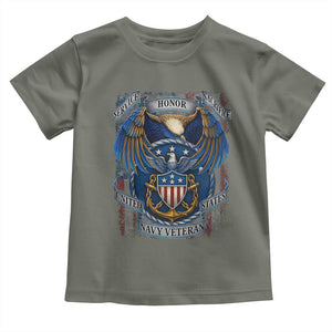 US Navy Veteran Service Honor Sacrifice Toddler T Shirt Vintage Bald Eagle American Flag Anchor TS11 Military Green Print Your Wear