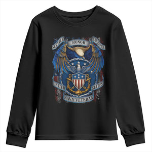 US Navy Veteran Service Honor Sacrifice Youth Sweatshirt Vintage Bald Eagle American Flag Anchor TS11 Black Print Your Wear