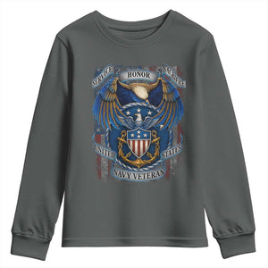 US Navy Veteran Service Honor Sacrifice Youth Sweatshirt Vintage Bald Eagle American Flag Anchor TS11 Dark Heather Print Your Wear