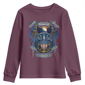 US Navy Veteran Service Honor Sacrifice Youth Sweatshirt Vintage Bald Eagle American Flag Anchor TS11 Maroon Print Your Wear