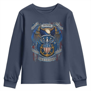 US Navy Veteran Service Honor Sacrifice Youth Sweatshirt Vintage Bald Eagle American Flag Anchor TS11 Navy Print Your Wear