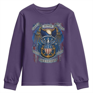 US Navy Veteran Service Honor Sacrifice Youth Sweatshirt Vintage Bald Eagle American Flag Anchor TS11 Purple Print Your Wear