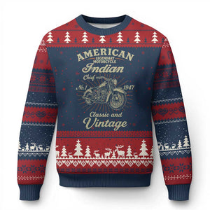 American Legendary Motorcycle Indian Chief Ugly Christmas Sweater Classic And Vintage Bikers Club TS11 Navy Red Print Your Wear