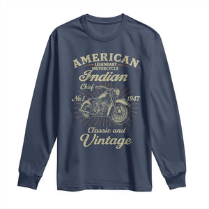 American Legendary Motorcycle Indian Chief Long Sleeve Shirt - Classic Vintage Bikers Club Tee TS11 Navy Print Your Wear