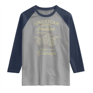American Legendary Motorcycle Indian Chief Raglan Shirt Classic And Vintage Bikers Club TS11 Sport Gray Navy Print Your Wear