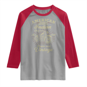 American Legendary Motorcycle Indian Chief Raglan Shirt Classic And Vintage Bikers Club TS11 Sport Gray Red Print Your Wear