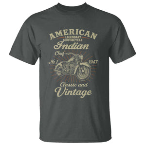 American Legendary Motorcycle Indian Chief T Shirt Classic And Vintage Bikers Club TS11 Dark Heather Print Your Wear