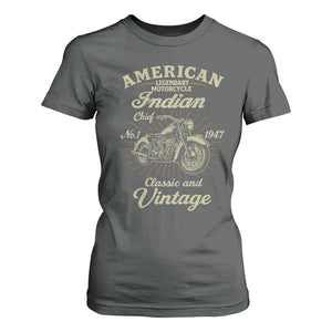 American Legendary Motorcycle Indian Chief T Shirt For Women Classic And Vintage Bikers Club TS11 Dark Heather Print Your Wear