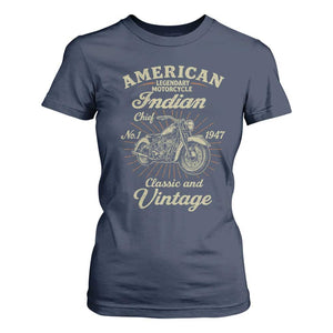 American Legendary Motorcycle Indian Chief T Shirt For Women Classic And Vintage Bikers Club TS11 Navy Print Your Wear