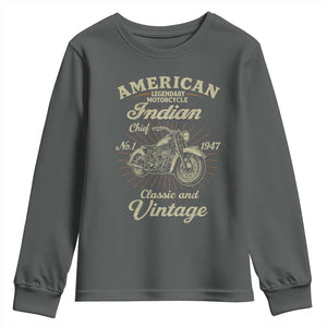 American Legendary Motorcycle Indian Chief Youth Sweatshirt Classic And Vintage Bikers Club TS11 Dark Heather Print Your Wear