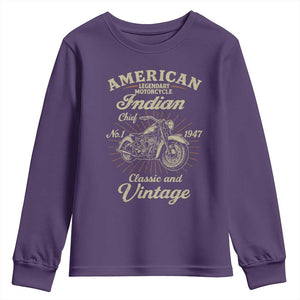 American Legendary Motorcycle Indian Chief Youth Sweatshirt Classic And Vintage Bikers Club TS11 Purple Print Your Wear