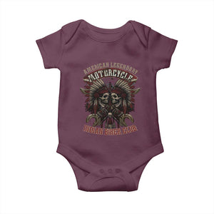 American Legendary Motorcycle Indian Biker Club Baby Onesie Vintage Native American Skull Chief TS11 Maroon Print Your Wear