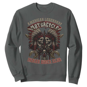 American Legendary Motorcycle Indian Biker Club Sweatshirt Vintage Native American Skull Chief TS11 Dark Heather Print Your Wear
