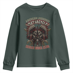 American Legendary Motorcycle Indian Biker Club Youth Sweatshirt Vintage Native American Skull Chief TS11 Dark Forest Green Print Your Wear