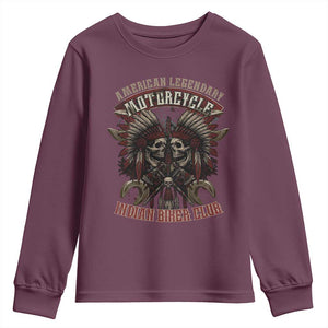 American Legendary Motorcycle Indian Biker Club Youth Sweatshirt Vintage Native American Skull Chief TS11 Maroon Print Your Wear