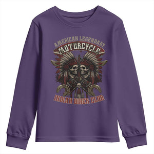 American Legendary Motorcycle Indian Biker Club Youth Sweatshirt Vintage Native American Skull Chief TS11 Purple Print Your Wear
