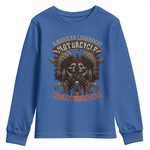 American Legendary Motorcycle Indian Biker Club Youth Sweatshirt Vintage Native American Skull Chief TS11 Royal Blue Print Your Wear