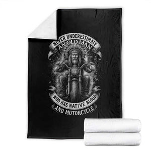 Never Underestimate An Old Man Who Has Native Blood And Motorcycle Throw Blanket Native American Biker TS11 Black Print Your Wear