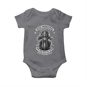 Never Underestimate An Old Man Who Has Native Blood And Motorcycle Baby Onesie Native American Biker TS11 Charcoal Print Your Wear