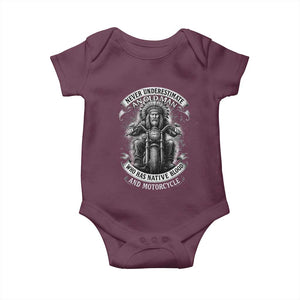Never Underestimate An Old Man Who Has Native Blood And Motorcycle Baby Onesie Native American Biker TS11 Maroon Print Your Wear