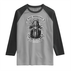 Never Underestimate An Old Man Who Has Native Blood And Motorcycle Raglan Shirt Native American Biker TS11 Sport Gray Black Print Your Wear