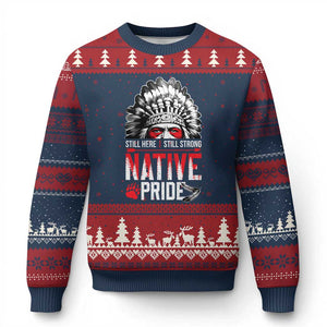 Still Here Still Strong Native Pride Ugly Christmas Sweater Native American Feather TS11 Navy Red Print Your Wear