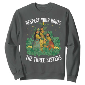 Three Sisters Respect Your Roots Sweatshirt Native American Heritage History Month TS11 Dark Heather Print Your Wear
