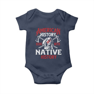 American History Begins With Native History Baby Onesie Native American Indigenous Indian Warrior TS11 Navy Print Your Wear