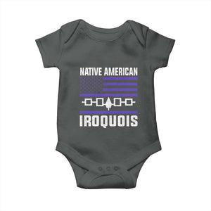 Native American Iroquois Baby Onesie Haudenosaunee Nation Vintage USA Flag TS11 Dark Heather Print Your Wear