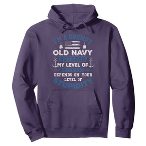 I Am A Grumpy Old Navy Veteran My Level Of Sarcasm Depends On Your Level Of Stupidity Hoodie TS11 Purple Print Your Wear