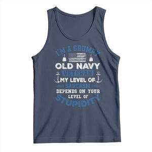 I Am A Grumpy Old Navy Veteran My Level Of Sarcasm Depends On Your Level Of Stupidity Tank Top TS11 Navy Print Your Wear
